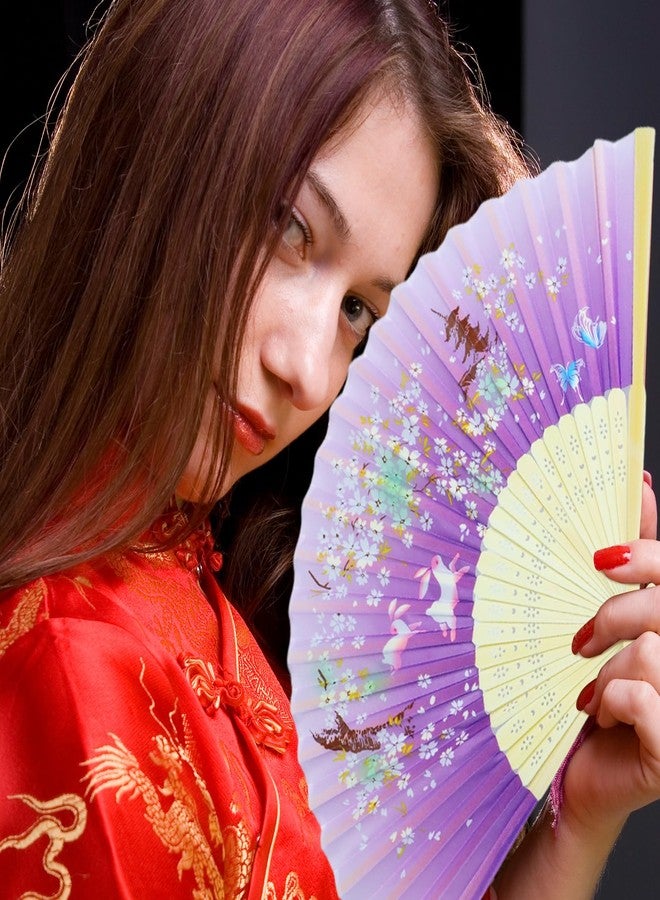 Gallipower 5 Pcs Foldable Chinese Hand Fans with Tassels,Folding Fan,Vintage Handheld Fans Decorations for Women Girls(Black,Pink,Blue,Purple,Green) - Image 5